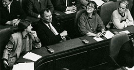 Kristín Ástgeirsdóttir, Halldór Ásgrímsson, Kristín Einarsdóttir og Ingibjörg Sólrún Gísladóttir á Alþingi 1991
