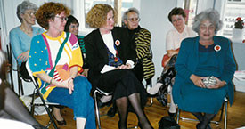 20. júní 1990. Magdalena Schram, Kristín Jónsdóttir, Elín, Danfríður og Betty Frieden